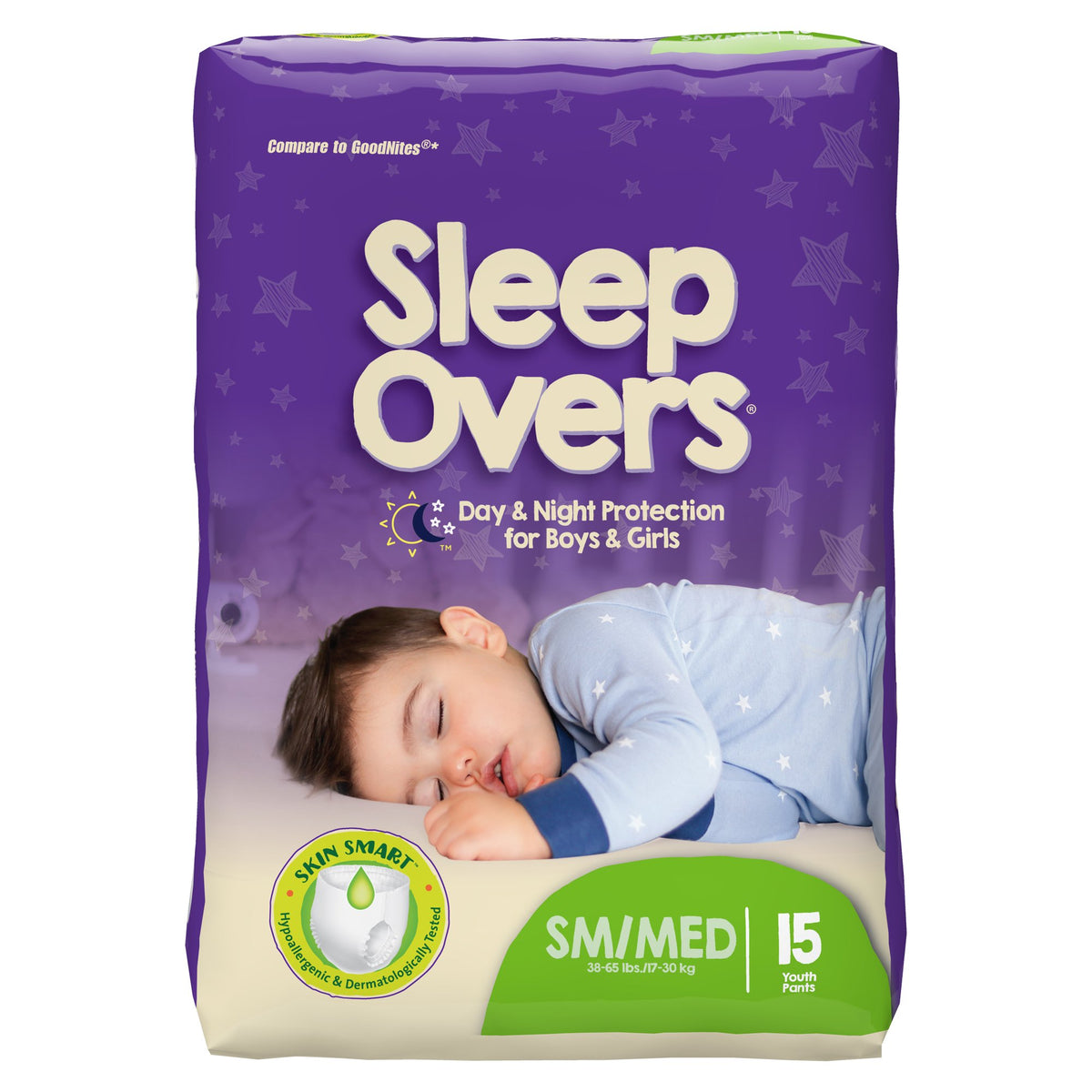 Cuties Sleep Overs Absorbent Underwear, Small / Medium-Unisex Youth Absorbent Underwear Cuties Sleep Overs Pull On with Tear Away Seams Small / Medium Disposable Heavy Absorbency