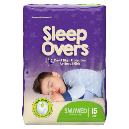 Cuties Sleep Overs Absorbent Underwear, Small / Medium-Unisex Youth Absorbent Underwear Cuties Sleep Overs Pull On with Tear Away Seams Small / Medium Disposable Heavy Absorbency