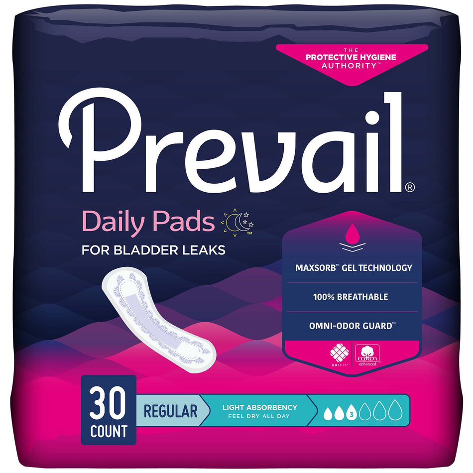 Prevail Daily Pads Light Absorbency Bladder Control Pad, 9 Inch-Bladder Control Pad Prevail Daily Pads 9-1/4 Inch Length Light Absorbency Polymer Core One Size Fits Most