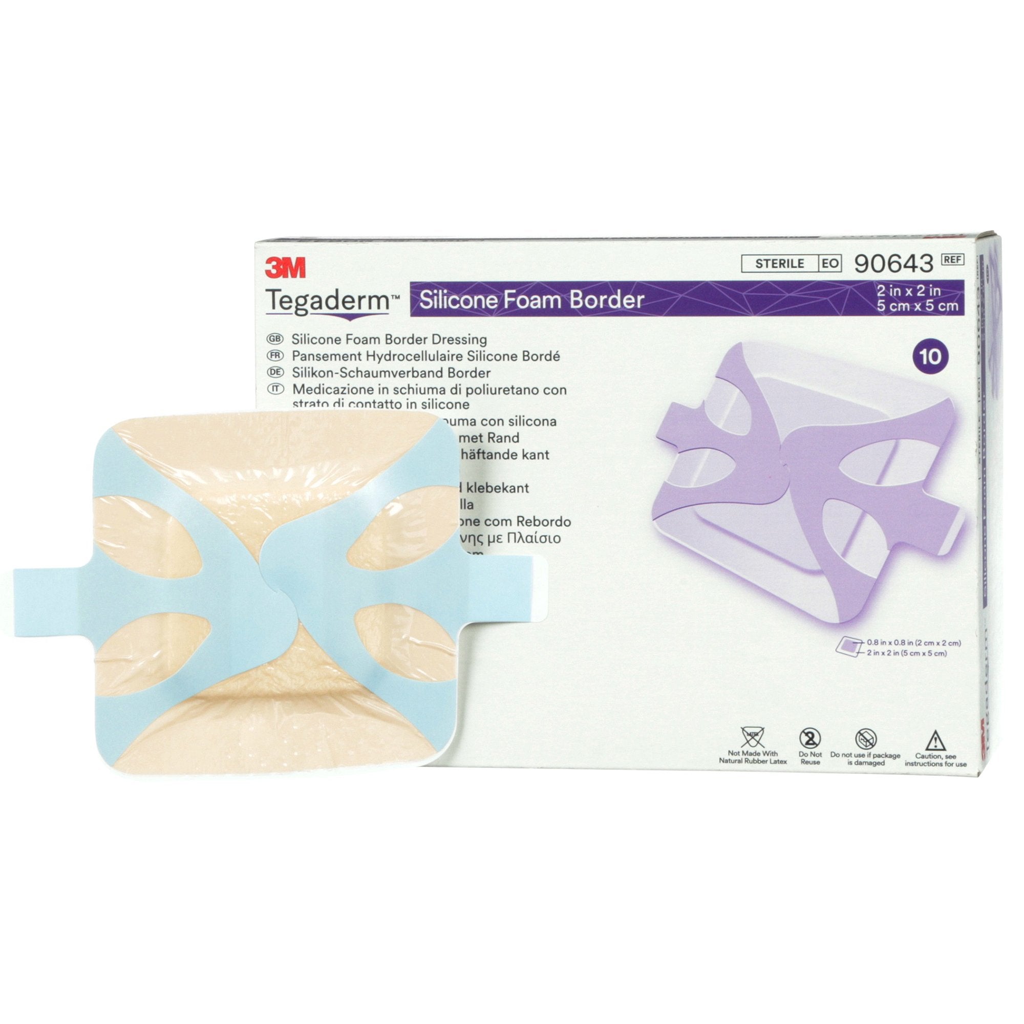 3M Tegaderm Silicone Foam Dressing, 2 x 2 Inch-Foam Dressing 3M Tegaderm 2 X 2 Inch With Border Film Backing Silicone Adhesive Square Sterile