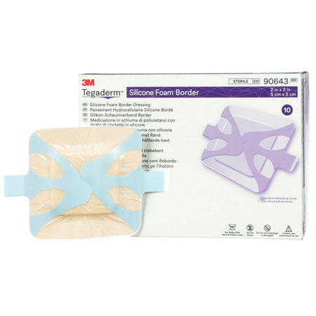 3M Tegaderm Silicone Foam Dressing, 2 x 2 Inch-Foam Dressing 3M Tegaderm 2 X 2 Inch With Border Film Backing Silicone Adhesive Square Sterile