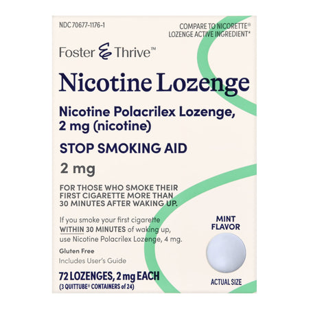 Foster & Thrive Nicotine Polacrilex Lozenges 2 mg (Nicotine) Mint-Stop Smoking Aid Foster & Thrive 2 mg Strength Lozenge