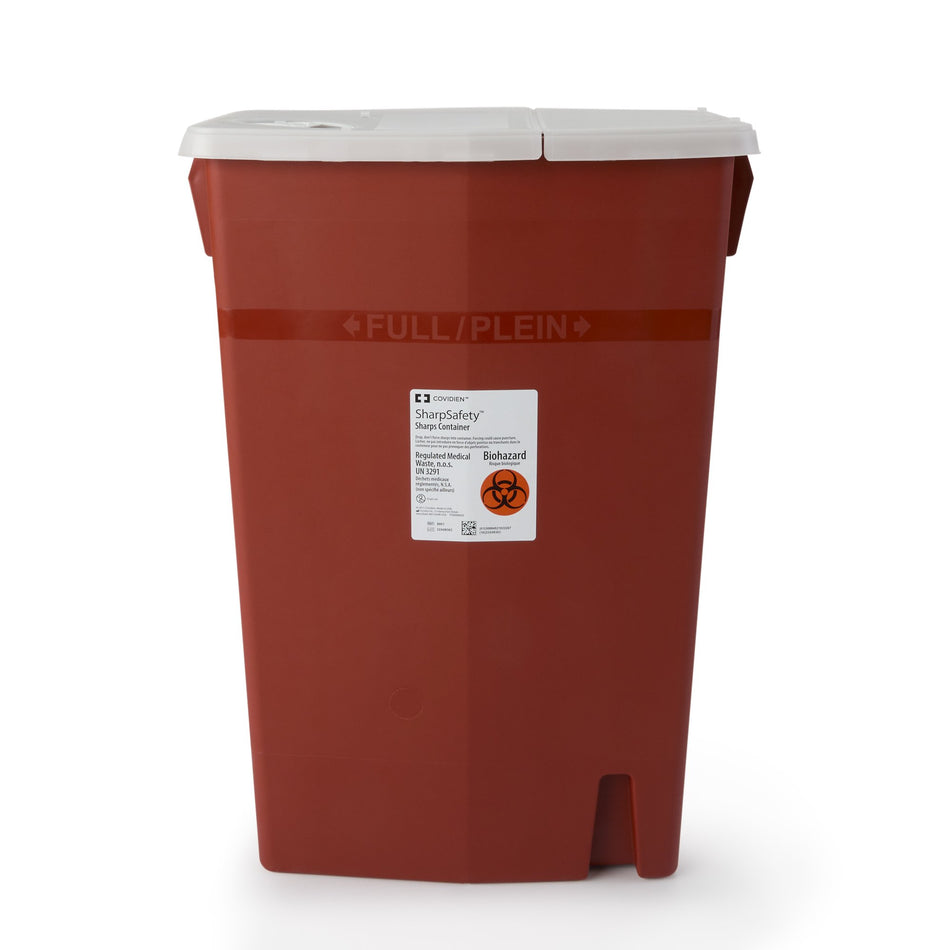 SharpSafety Multi-purpose Sharps Container, 18 Gallon, 26 x 18 x 12 Inch-Sharps Container SharpSafety Red Base 26 H X 18-1/4 W X 12-3/4 D Inch Horizontal Entry 18 Gallon