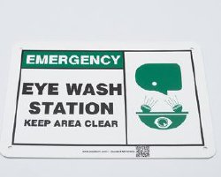 Wall Sign First Aid Sign Lab Safety Supply® Emergency Eye Wash Station w/Symbol