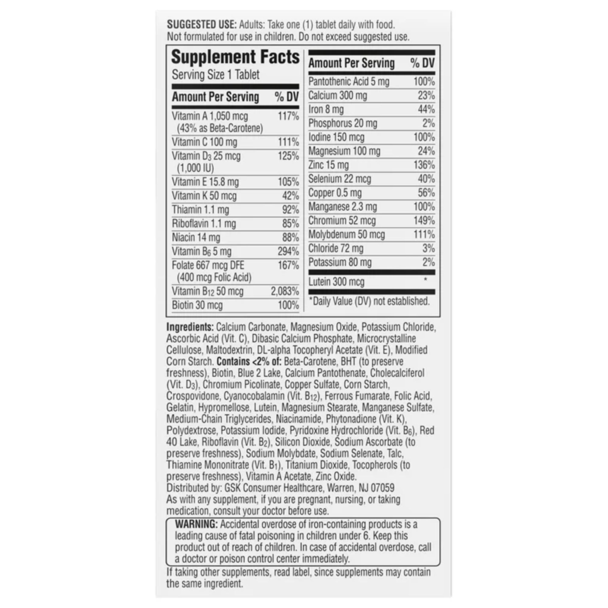 Centrum Silver Women 50+ Multivitamin/Multimineral Tablets-Multivitamin Supplement Centrum Silver Women 50+ Tablet 100 per Bottle