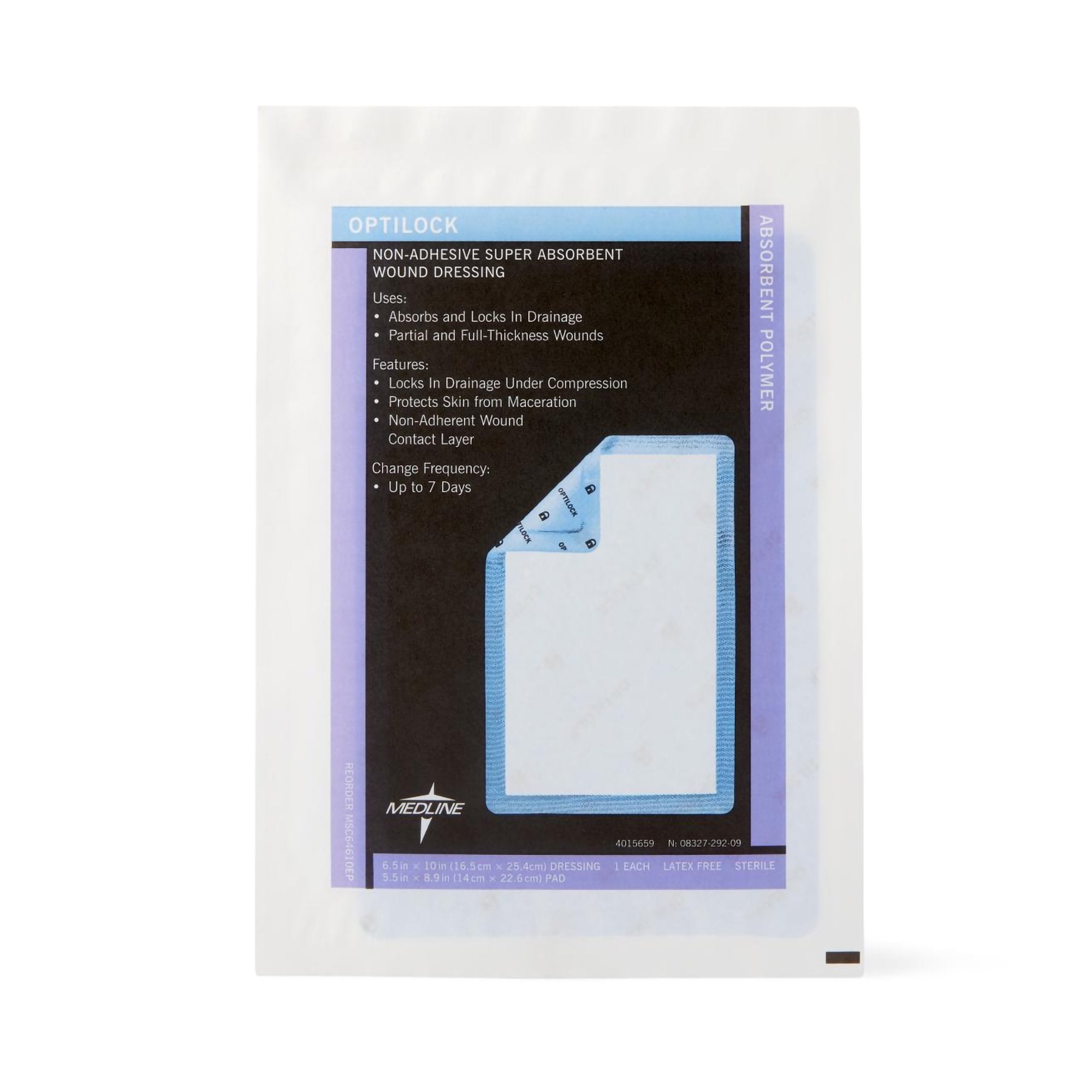 Optilock Nonadherent Dressing, 6 x 10 Inch-Super Absorbent Dressing OptiLock 6-1/2 X 10 Inch Rectangle