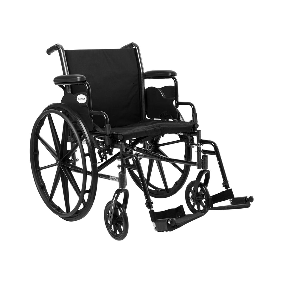McKesson Lightweight Wheelchair, 20-Inch Seat Width-Lightweight Wheelchair McKesson Dual Axle Desk Length Arm Swing-Away Footrest Black Upholstery 20 Inch Seat Width Adult 300 lbs. Weight Capacity
