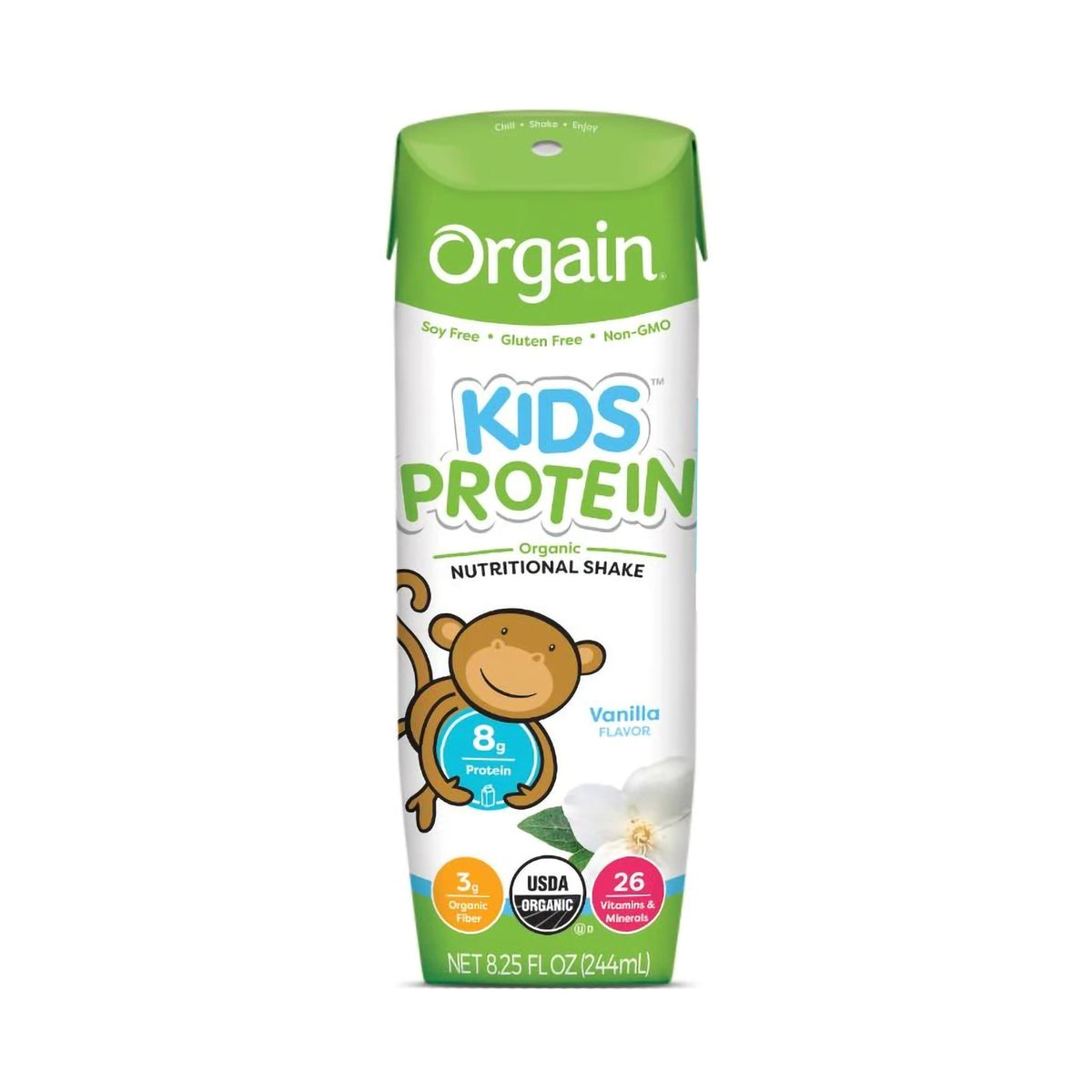 Orgain Kids Protein Organic Nutritional Shake, Vanilla, 8.25-ounce carton-Pediatric Oral Supplement Orgain Kids Protein Organic Nutritional Shake Vanilla Flavor 8.25 oz. Carton Liquid Organic