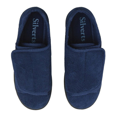Silverts® Women's Double Extra Wide Easy Closure Slippers, Navy Blue, Size 8