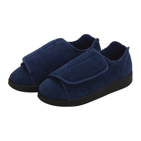 Silverts® Women's Double Extra Wide Easy Closure Slippers, Navy Blue, Size 12