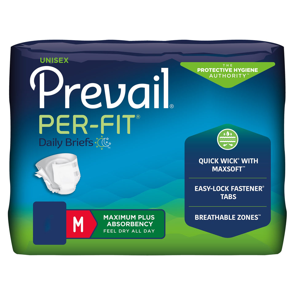 Unisex Adult Incontinence Brief Prevail® Per-Fit® Medium Disposable Heavy Absorbency