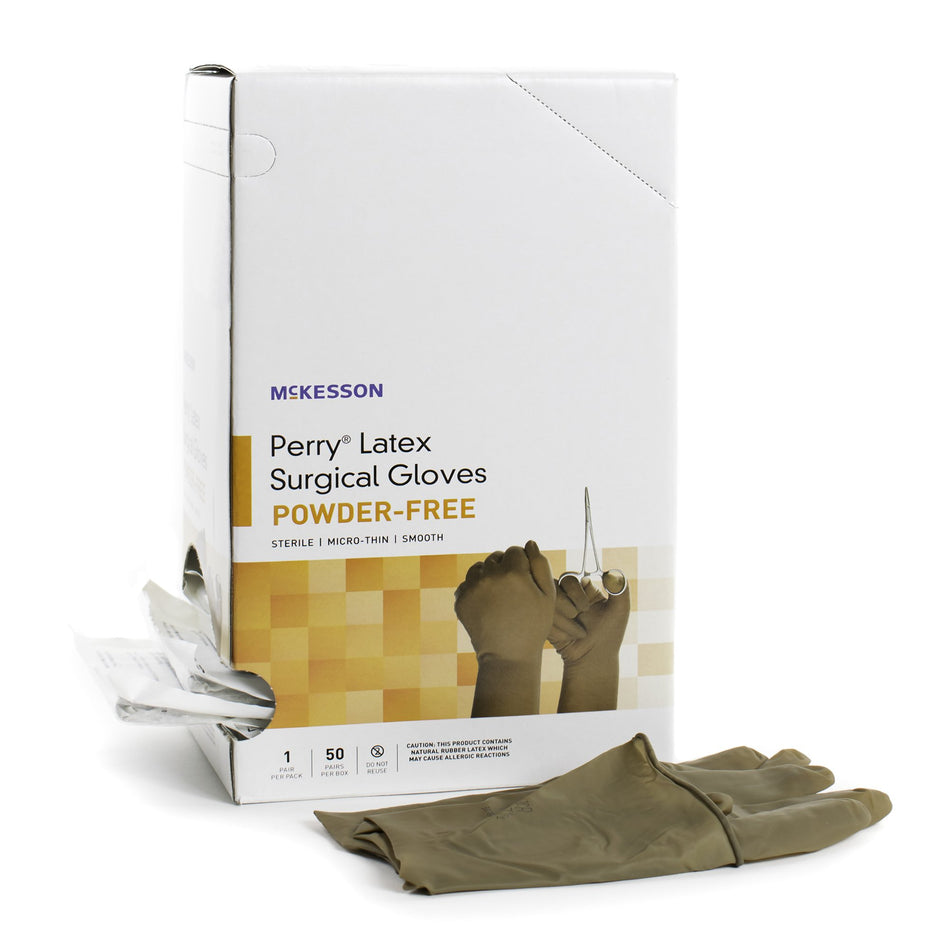 Surgical Glove McKesson Perry® Size 9 Sterile Latex Standard Cuff Length Smooth Brown Not Chemo Approved
