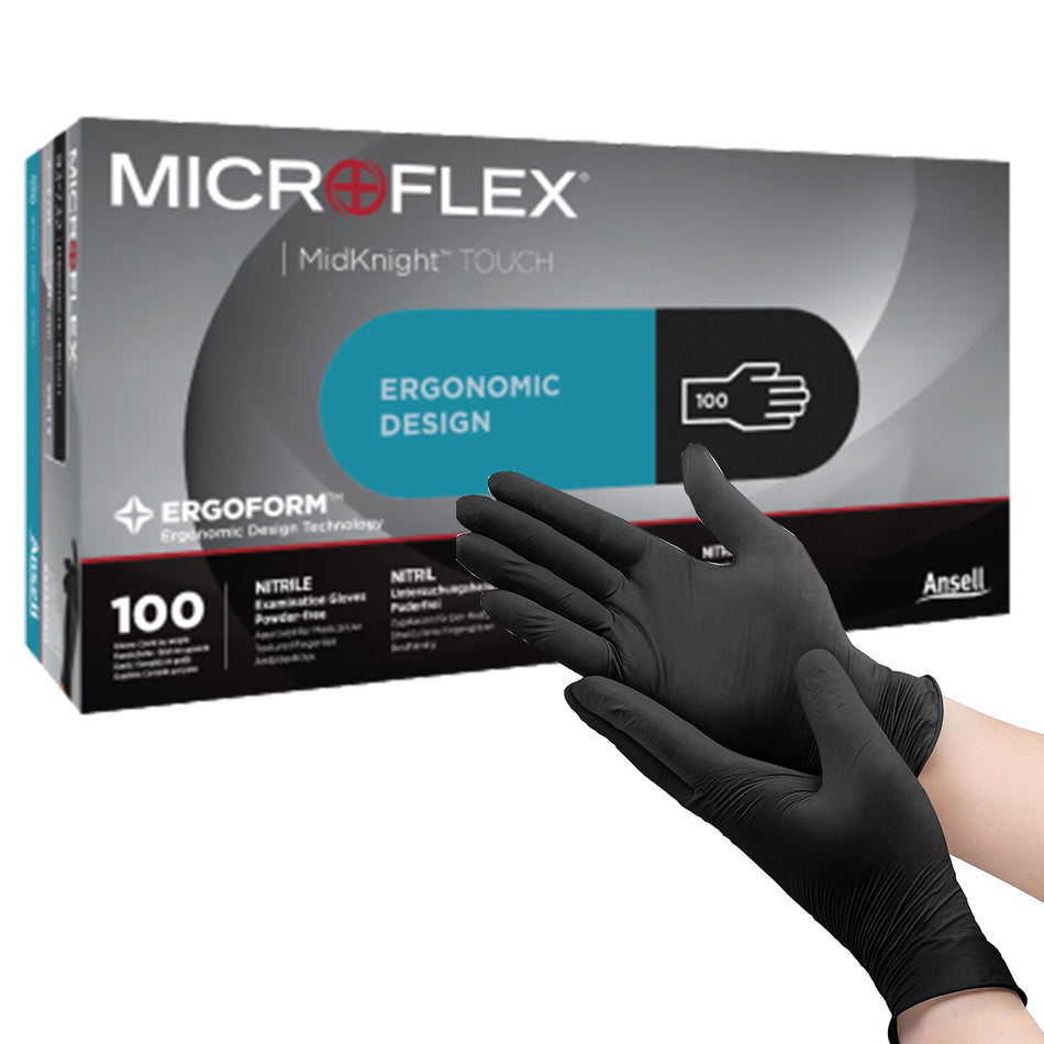 Exam Glove MICROFLEX® MidKnight™ Touch 93-732 X-Small NonSterile Nitrile Standard Cuff Length Textured Fingertips Black Not Rated
