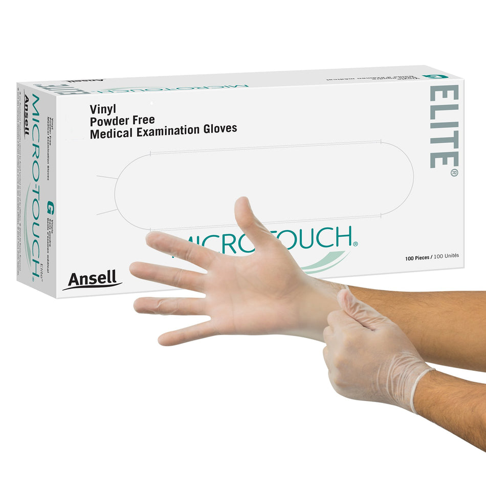 Exam Glove Micro-Touch® Elite® Medium NonSterile Stretch Vinyl Standard Cuff Length Smooth Ivory Not Rated