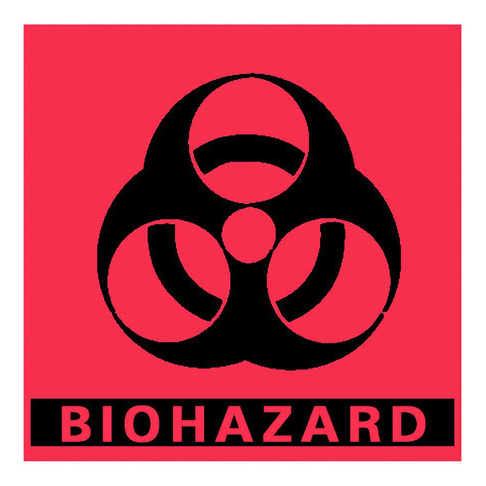 Pre-Printed Label Barkley® Warning Label Fluorescent Red Paper Biohazard / Symbol Black Biohazard 5 X 5 Inch