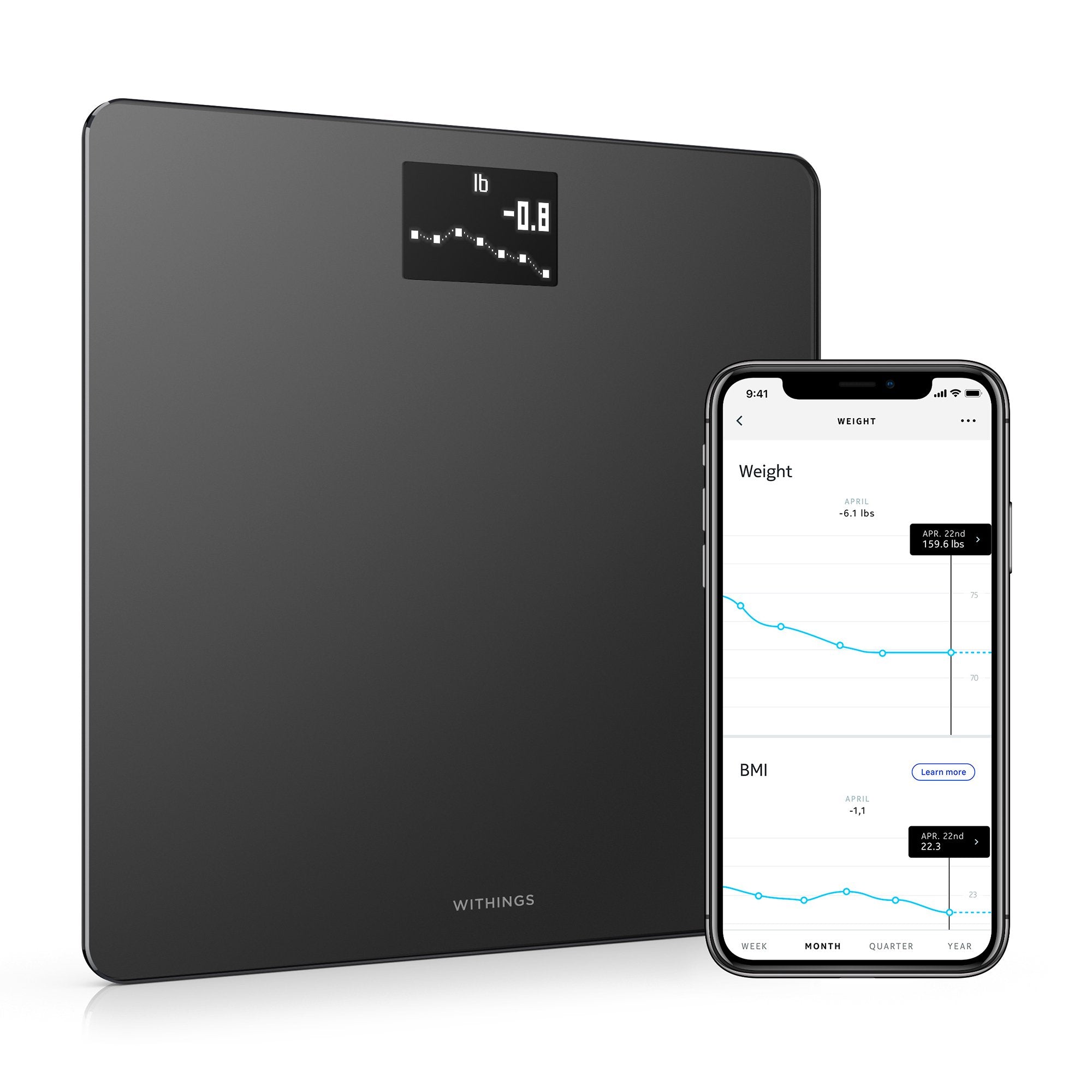 Floor Scale Withings Digital Display 5 -> 180kg (9 -> 396lb) Black Battery Operated