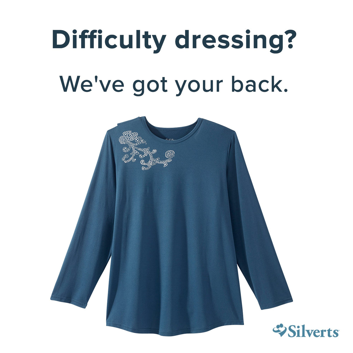 Adaptive Shirt Silverts® Medium Navy Blue Without Pockets Long Sleeve Female