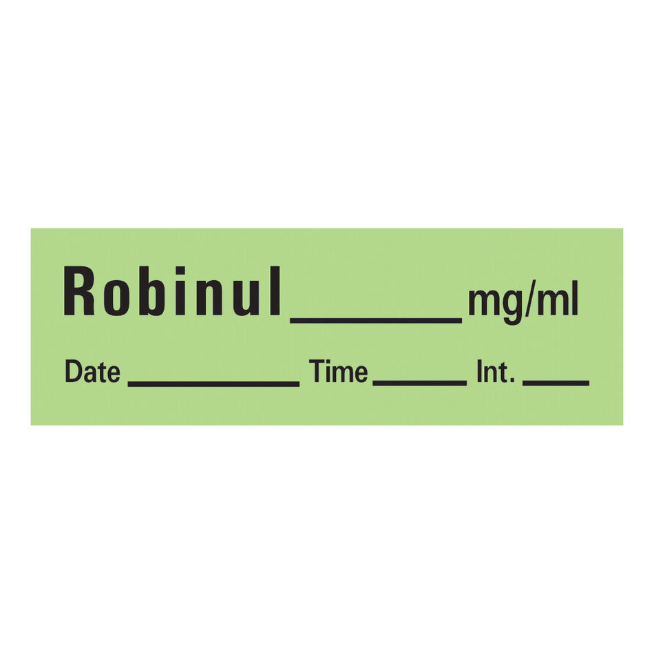 Drug Label Timemed Anesthesia Label Tape Robinul_mg/mL Date_Time_Int_ Green 1/2 X 1-1/2 Inch