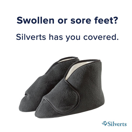 Diabetic Bootie Slippers Silverts® Unisex Adult 2X-Large / X-Wide Hard Sole Single Patient Use Black