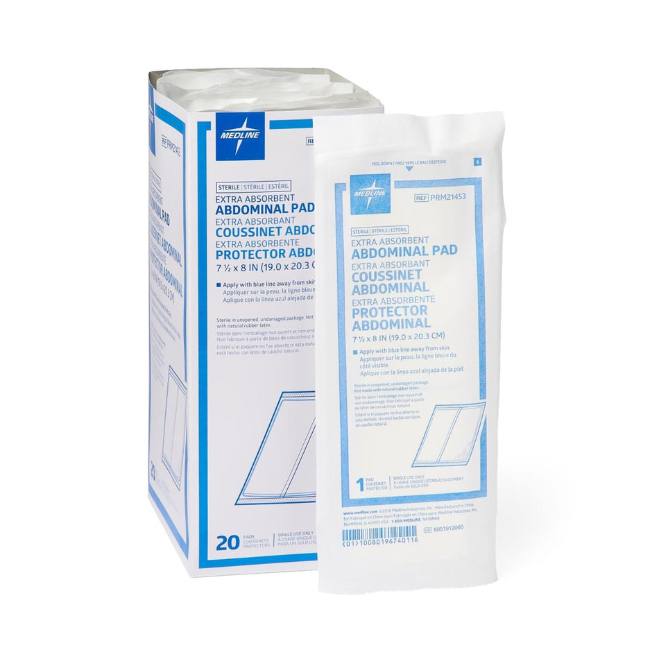 Abdominal Pad Medline Essentials 7-1/2 X 8 Inch 1 per Pack Sterile Rectangle