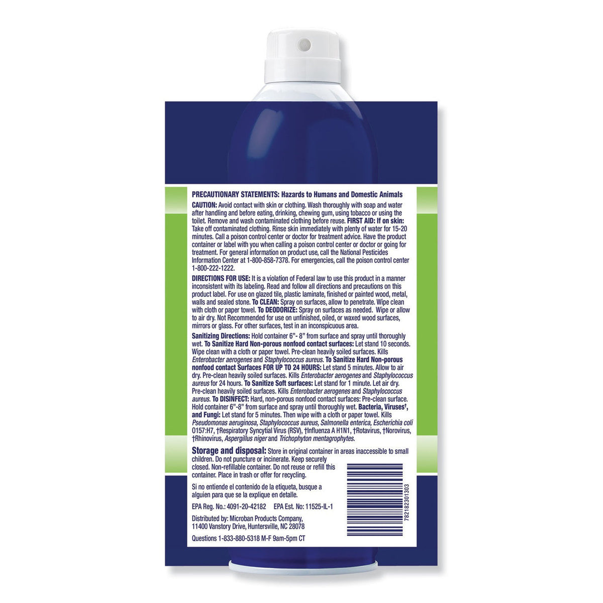 Microban® Surface Disinfectant / Sanitizer Quaternary Based Aerosol Spray Liquid 15 oz. Can Citrus Scent NonSterile