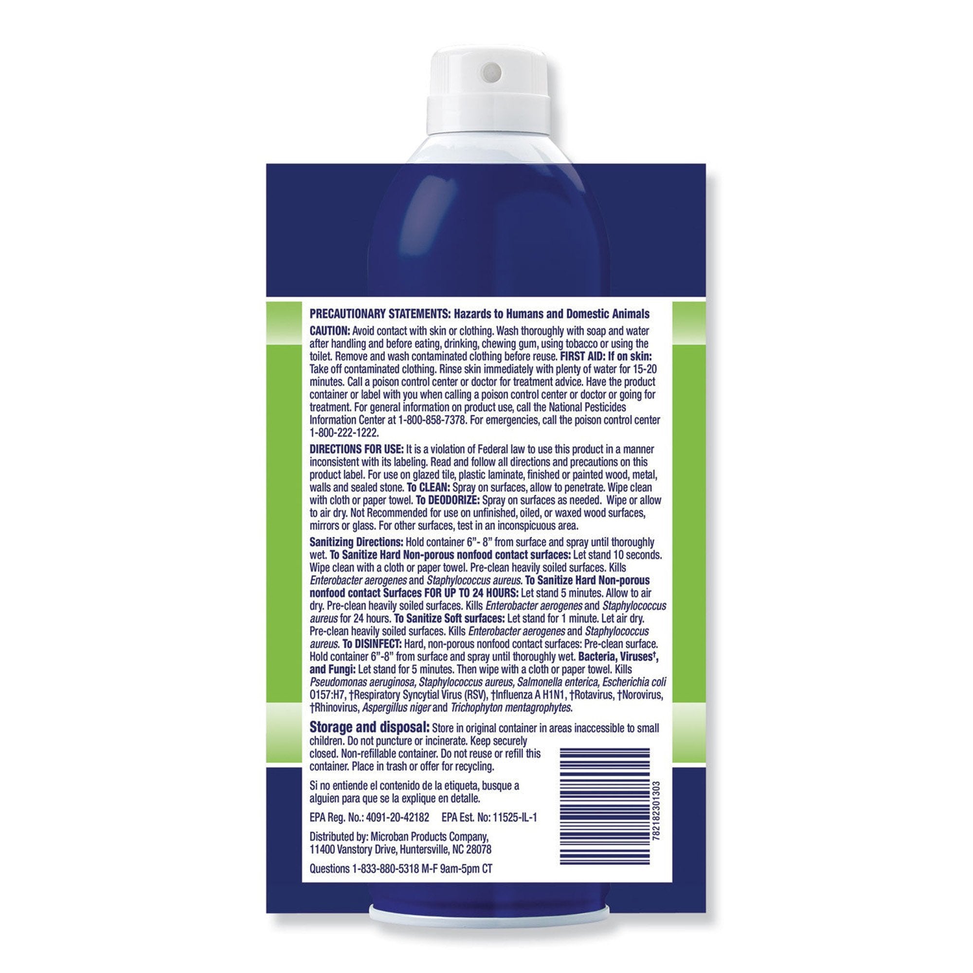 Microban® Surface Disinfectant / Sanitizer Quaternary Based Aerosol Spray Liquid 15 oz. Can Citrus Scent NonSterile