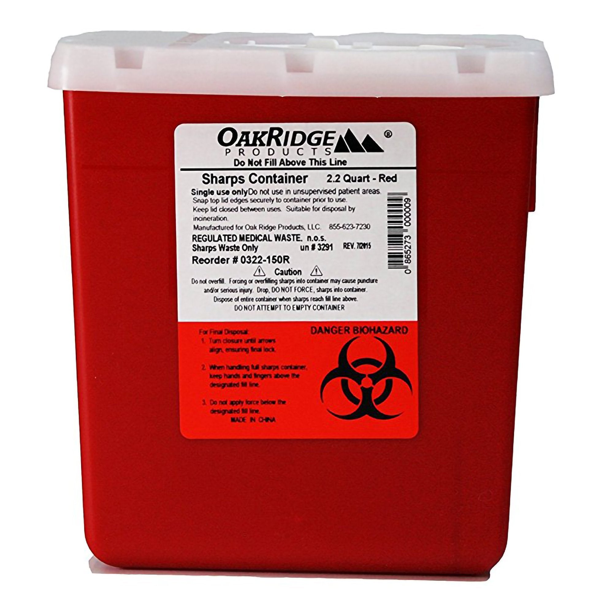 Sharps Container OakRidge™ Translucent Red Base 6-1/3 L X 4-2/3 W X 6-1/3 H Inch Vertical Entry 0.55 Gallon