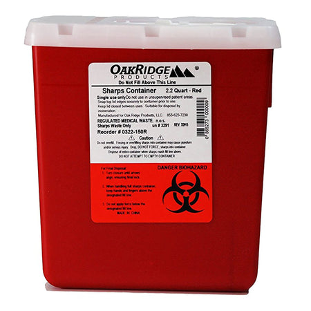 Sharps Container OakRidge™ Translucent Red Base 6-1/3 L X 4-2/3 W X 6-1/3 H Inch Vertical Entry 0.55 Gallon