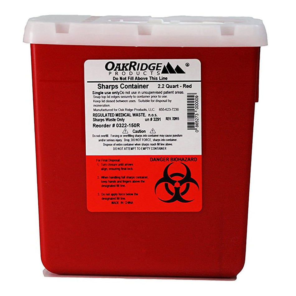 Sharps Container OakRidge™ Translucent Red Base 6-1/3 L X 4-2/3 W X 6-1/3 H Inch Vertical Entry 0.55 Gallon
