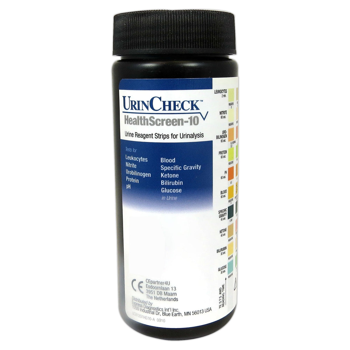 Urinalysis Test Kit UrinCheck™ HealthScreen-10 Bilirubin, Blood, Glucose, Ketone, Leukocytes, Nitrite, pH, Protein, Specific Gravity, Urobilinogen 100 Tests CLIA Waived