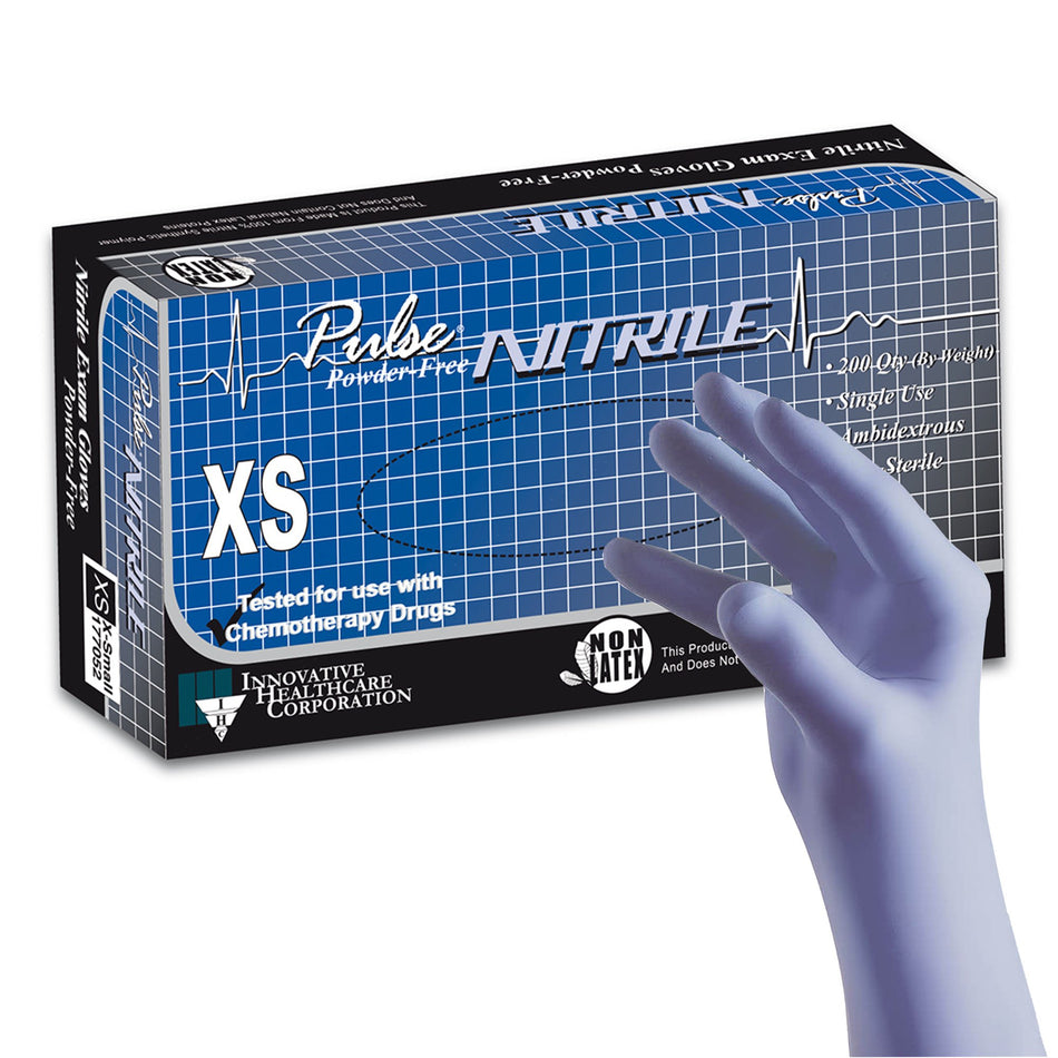 Exam Glove Pulse® Nitrile X-Small NonSterile Nitrile Standard Cuff Length Textured Fingertips Aqua Blue Chemo Tested