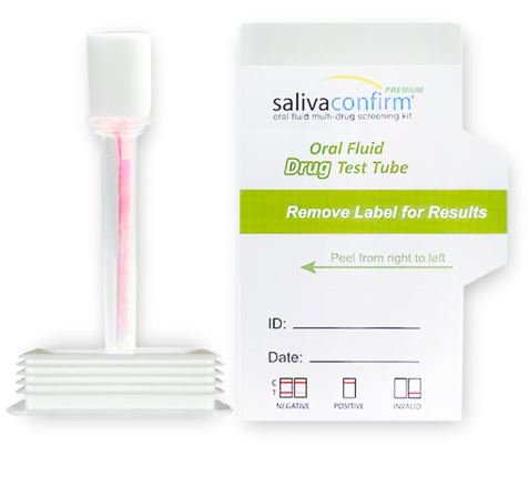 Drugs of Abuse Test Kit Salivaconfirm® Premium™ AMP50, COC20, mAMP/MET50, OPI40, THC12 25 Tests For Employment / Insurance Use