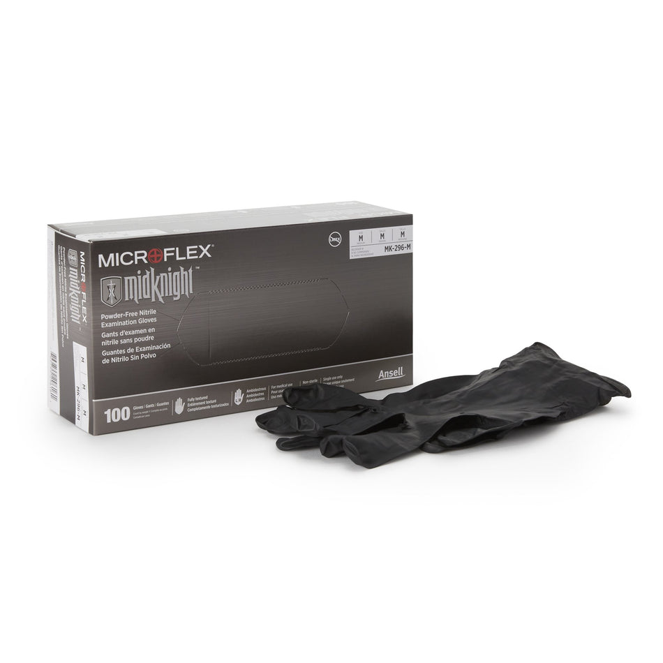Exam Glove MICROFLEX® MidKnight™ Medium NonSterile Nitrile Standard Cuff Length Fully Textured Black Fentanyl Tested