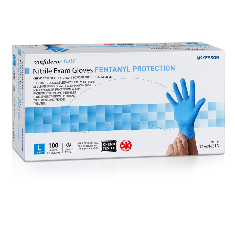 Exam Glove McKesson Confiderm® 6.8C Large NonSterile Nitrile Standard Cuff Length Fully Textured Blue Chemo Tested / Fentanyl Tested