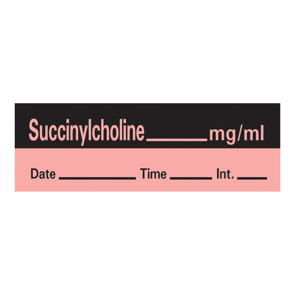 Drug Label Timemed Anesthesia Label Tape Succinylcholine mg/mL Date_Time_Int Fluorescent Red 1/2 X 1-1/2 Inch
