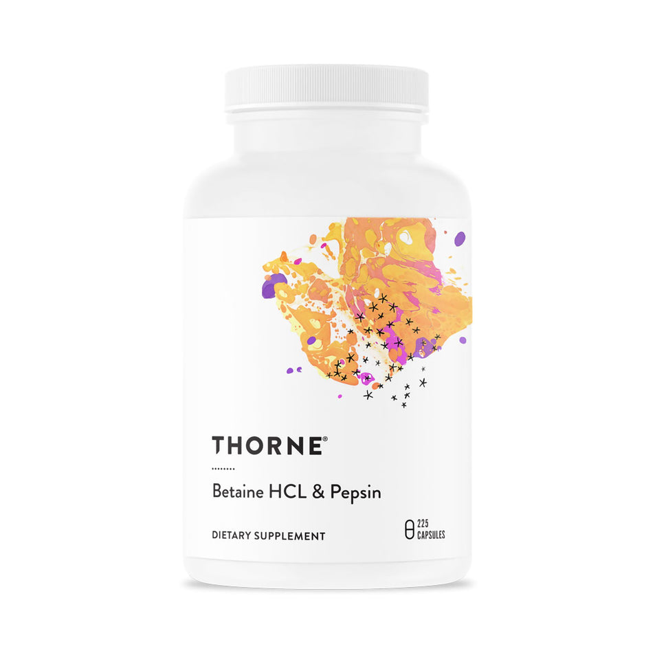 Dietary Supplement THORNE® Betaine HCL / Pepsin Betaine Hydrochloride / Pepsin (Porcine) 1 g - 47 mg Strength Capsule 225 per Bottle