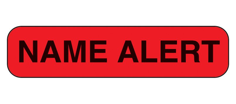 Pre-Printed Label Barkley® Advisory Label Red Paper Name Alert Black Alert Label 3/8 X 1-5/8 Inch