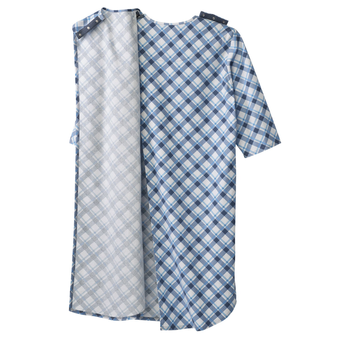 Silverts® Shoulder Snap Patient Exam Gown, Medium, Diagonal Blue Plaid
