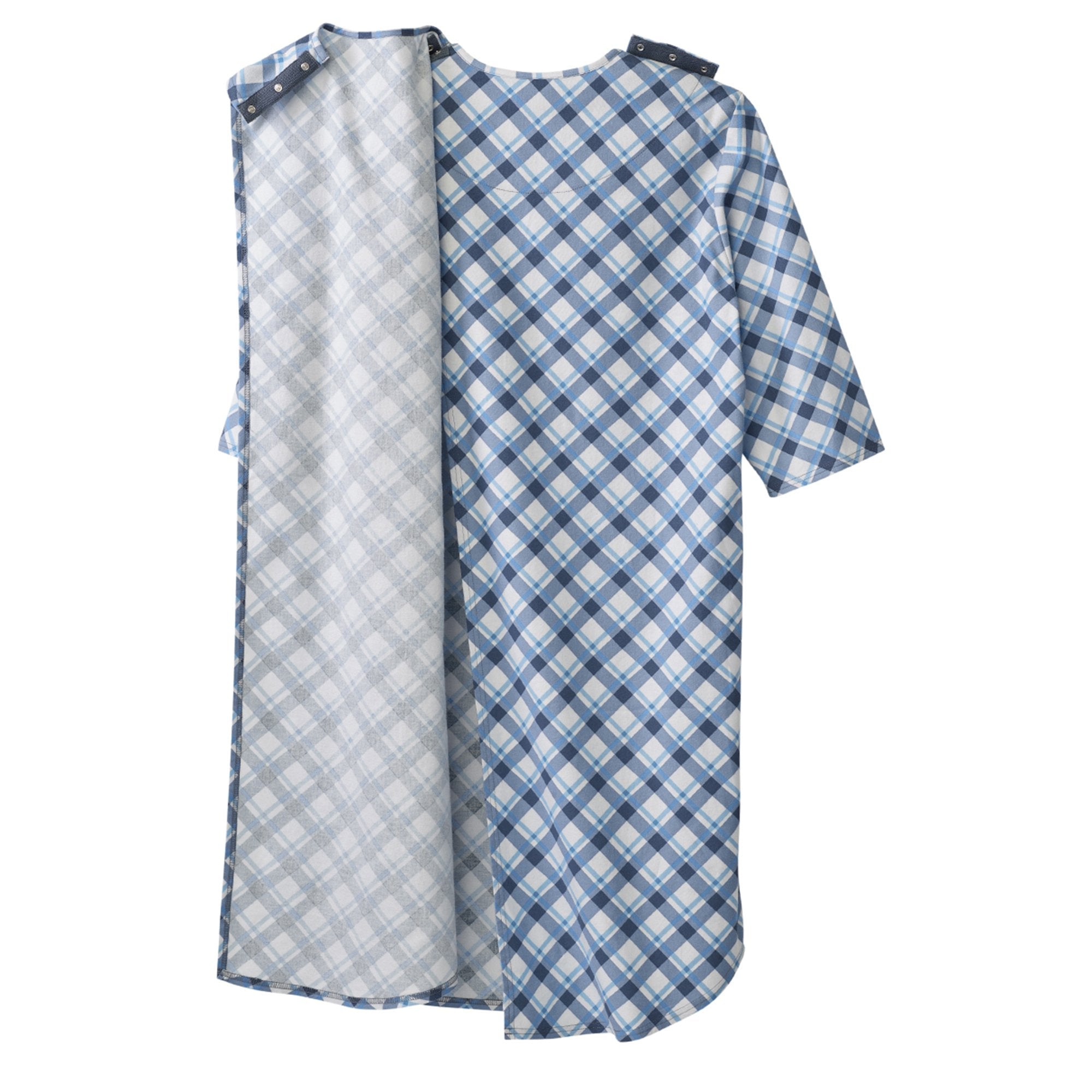 Silverts® Shoulder Snap Patient Exam Gown, Medium, Diagonal Blue Plaid
