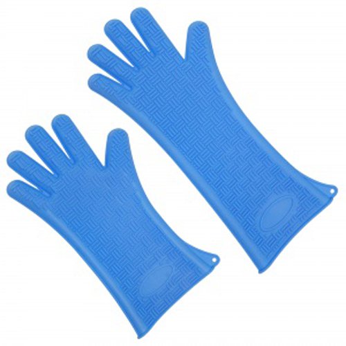 Heat Resistant Glove Silicone Heat Glove One Size Fits Most Silicone Blue 13.7 Inch Straight Cuff NonSterile