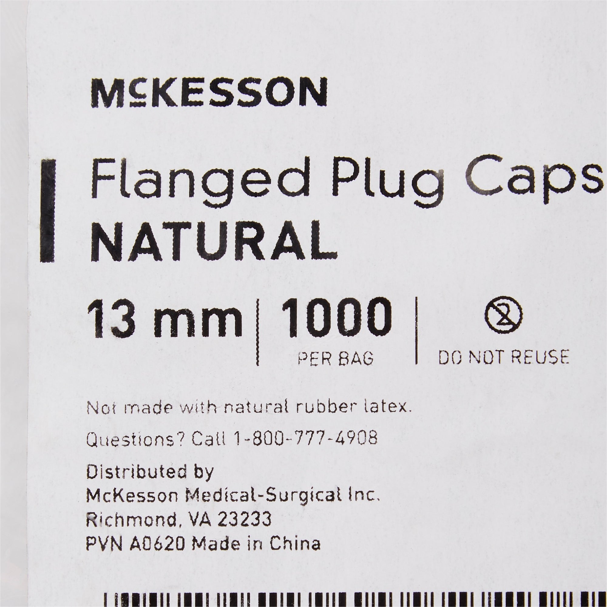 McKesson Tube Closure Polyethylene Flanged Plug Cap Natural 13 mm For Use with 13 mm Blood Drawing Tubes, Glass Test Tubes, Plastic Culture Tubes NonSterile