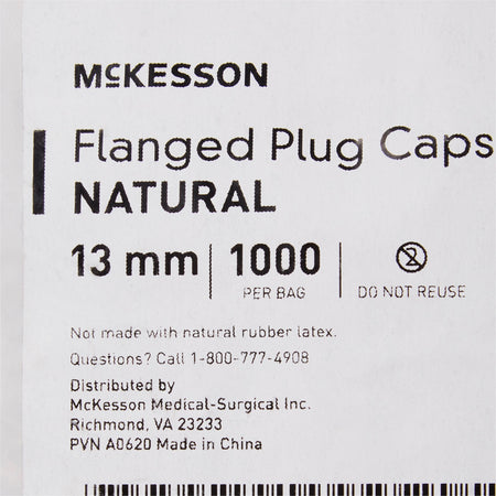 McKesson Tube Closure Polyethylene Flanged Plug Cap Natural 13 mm For Use with 13 mm Blood Drawing Tubes, Glass Test Tubes, Plastic Culture Tubes NonSterile