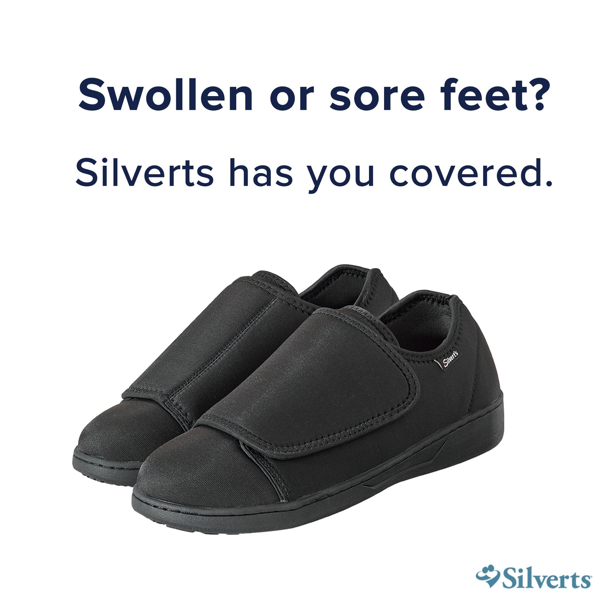 Silverts® Ultra Comfort Flex Hook and Loop Closure Shoe, Size 7, Black