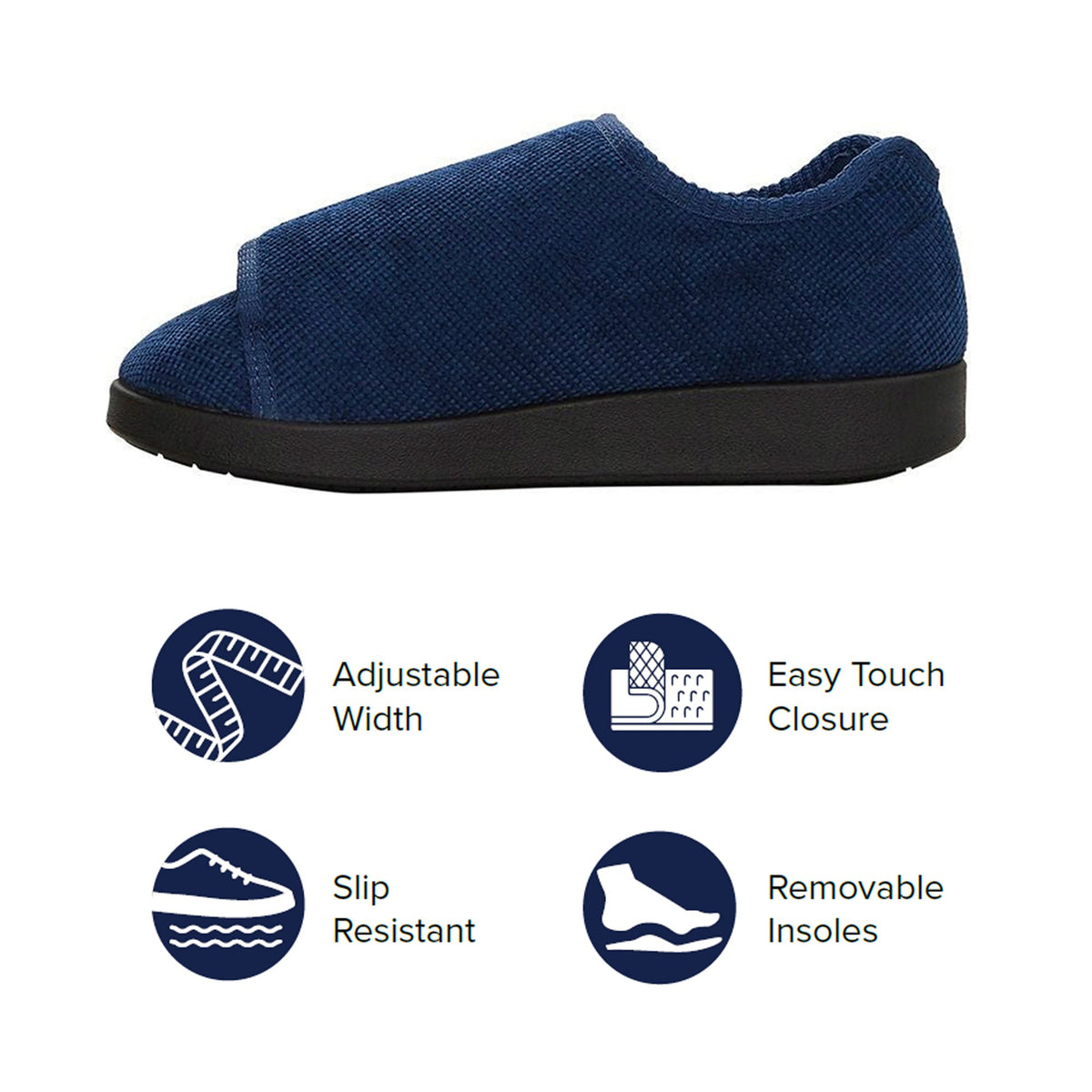 Silverts® Women's Double Extra Wide Easy Closure Slippers, Navy Blue, Size 11