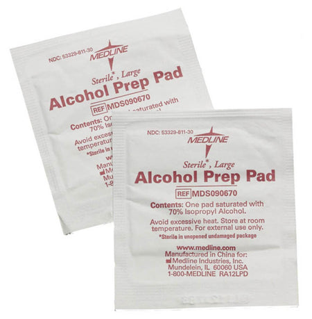 Alcohol Prep Pad Medline 70% Strength Isopropyl Alcohol Individual Packet Medium Sterile - Personal Hygiene>Skin Care>Prep...