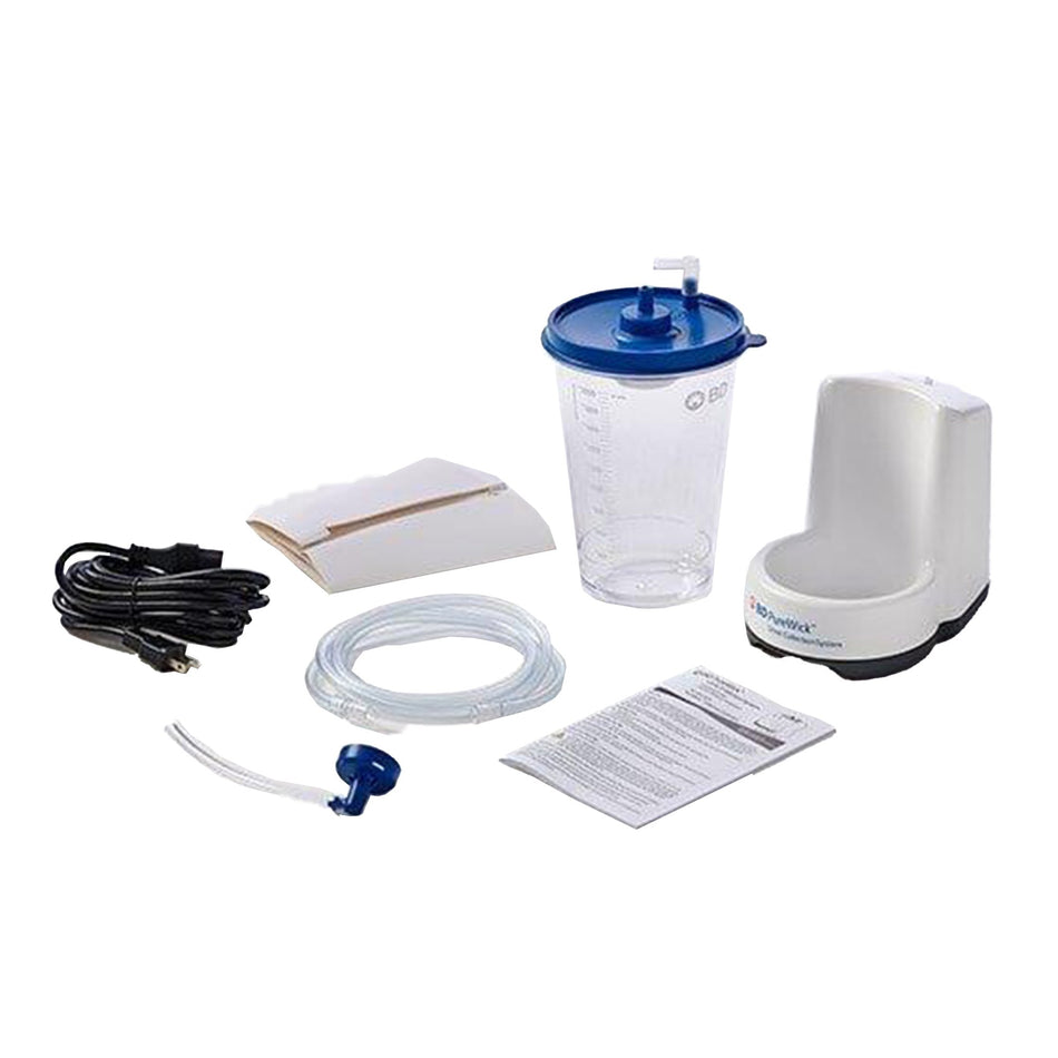 Urine Collection System PureWick™ Rechargable Litium Ion Battery, Suction Pump, 2000 mL Collection Canister with Lid, Pump Tubing, Collector Tubing, Elbow Connector, 2 Privacy Covers, Power Cord