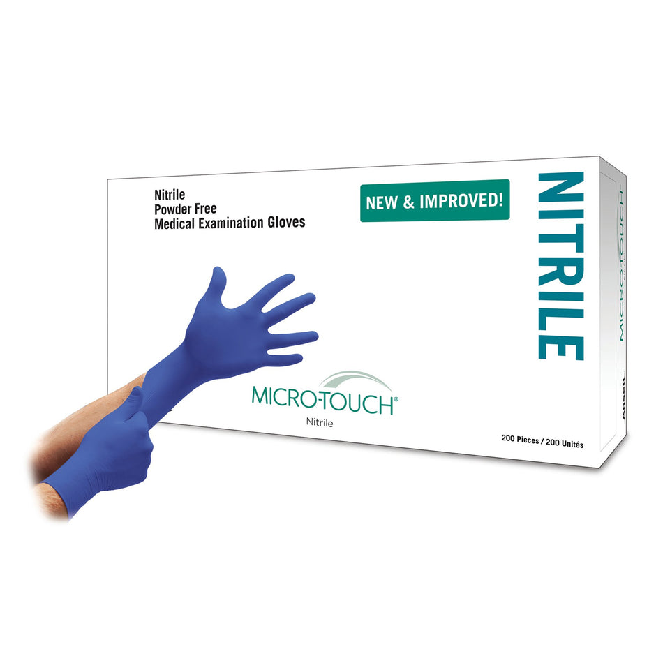 Exam Glove Micro-Touch® Nitrile X-Small NonSterile Nitrile Standard Cuff Length Textured Fingertips Blue Chemo Tested