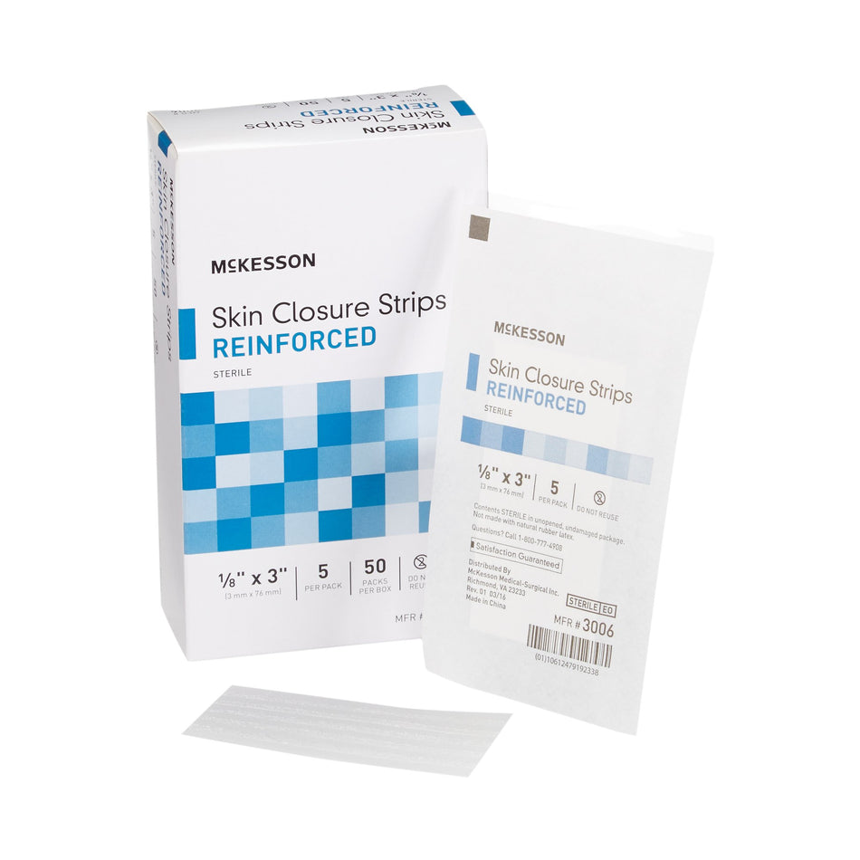 Skin Closure Strip McKesson 1/8 X 3 Inch Nonwoven Material Reinforced Strip White