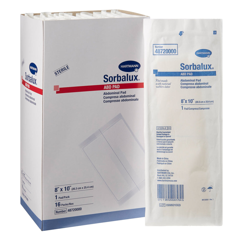 Abdominal Pad Sorbalux® ABD 8 X 10 Inch 1 per Pouch Sterile 1-Ply Rectangle