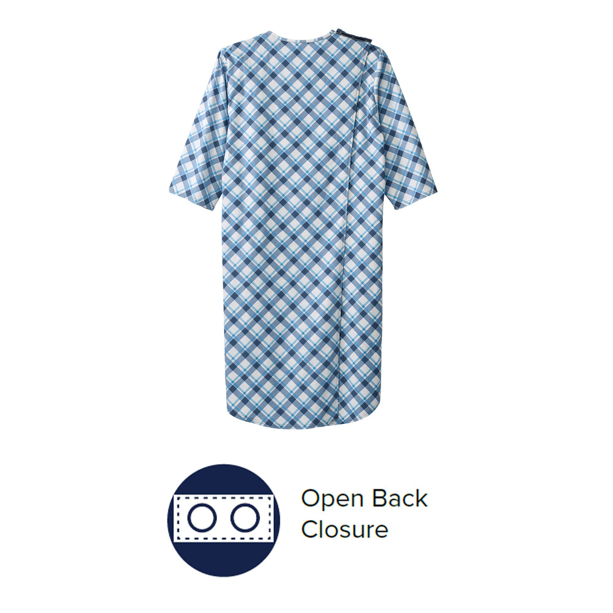 Silverts® Shoulder Snap Patient Exam Gown, Medium, Diagonal Blue Plaid